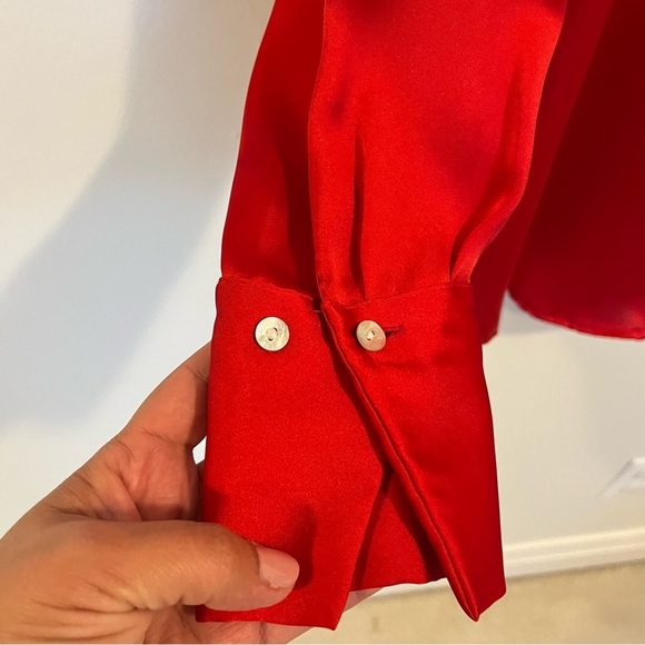 Satin Blouse Zara Relaxed Fit Polyester Primary Red Office Small Office Siren - Picture 8 of 11